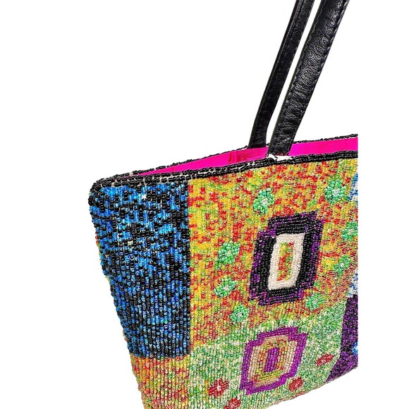 Christiana Beaded Multicolor Abstract Geometric Tote Purse - Picture 4 of 16